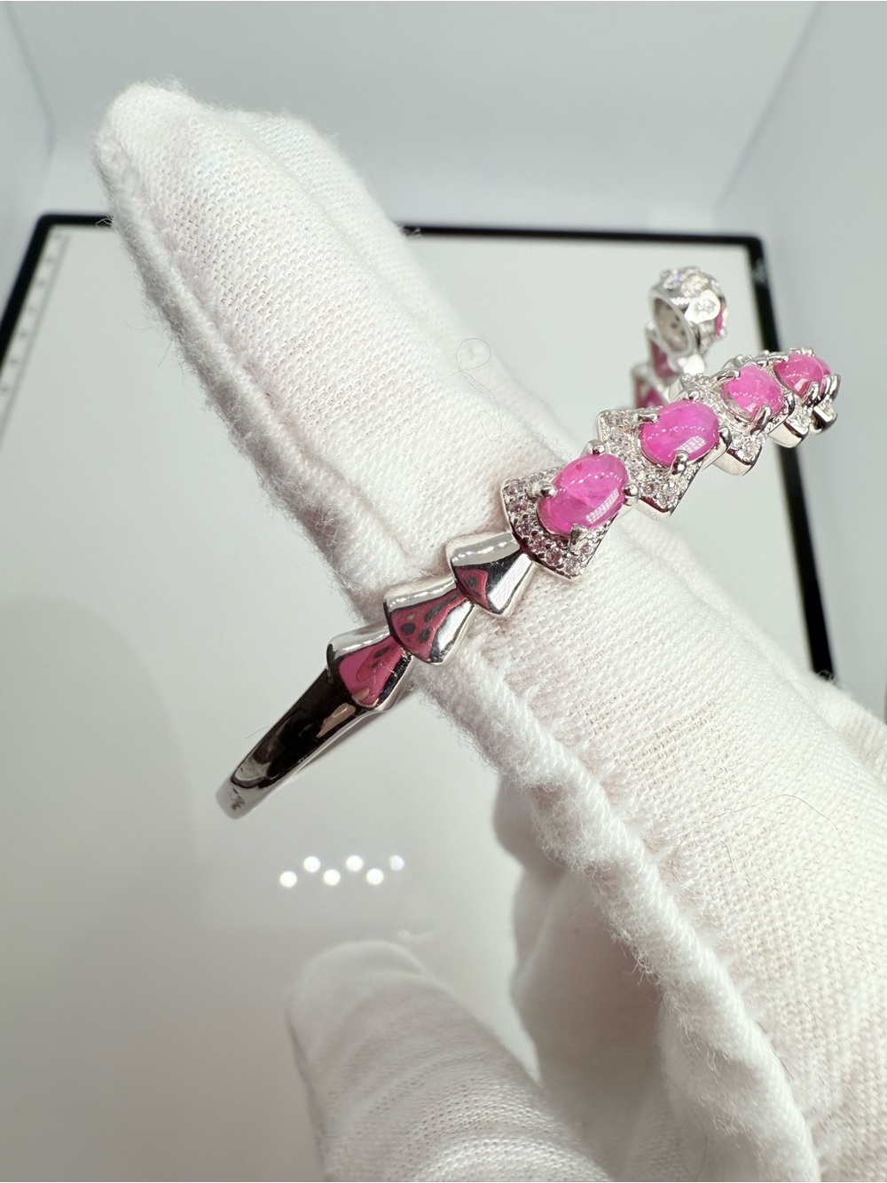 14k White Gold over Silver Ruby Serpent Bracelet! WATCH VIDEO! - Picture 15 of 17